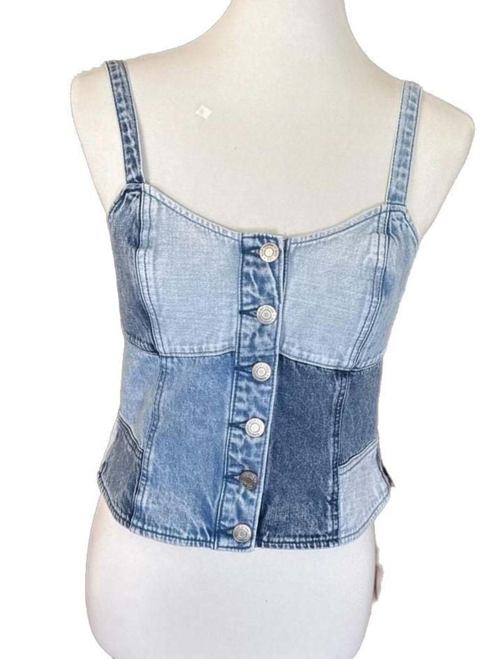 Gap Patchwork Denim Bustier Corset Top Button Fro… - image 1